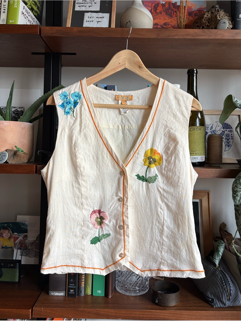 VRG GRL Linen Embroidered Vest